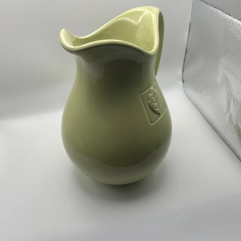Country Gate by Enesco Green Ceramic Pitcher Flower‎ Leaf Square Embossed